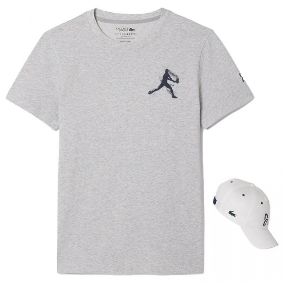 Pack Lacoste Novak Djokovic T-Shirt Grey and White Cap  Offer + Cheap
