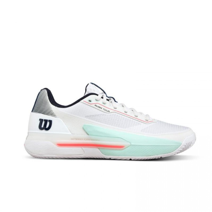 Tênis Wilson Rush Tour 5 Clay White Aqua Coral